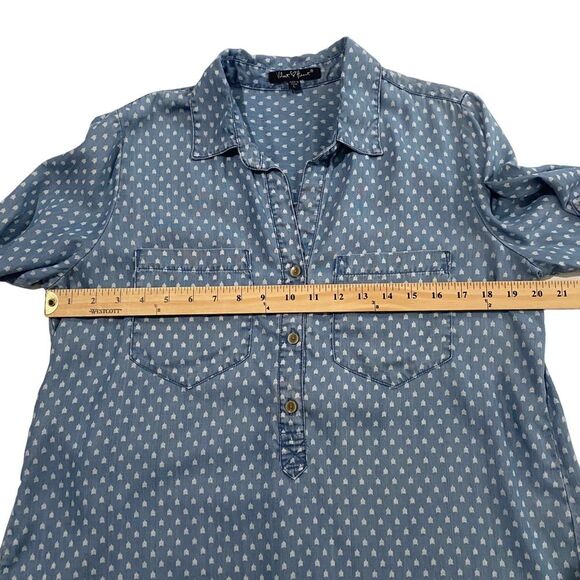 Velvet Heart Arrow Print Chambray Roll-Tab Sleeve Button Down Shirt Sz L - Picture 3 of 8